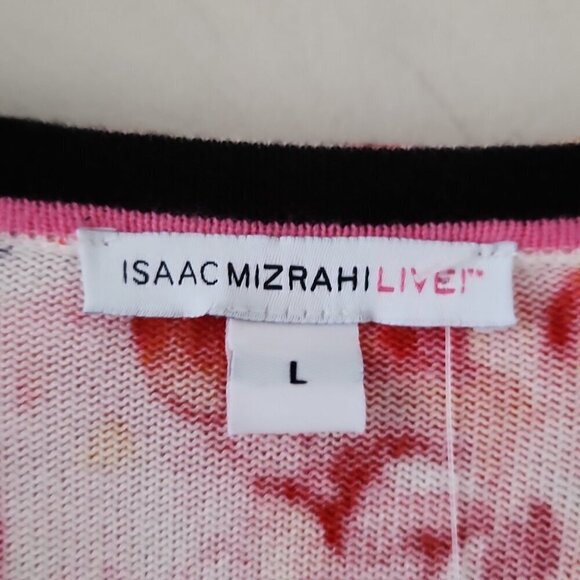 ISAAC MIZRAHI | Floral cardigan button down orange red black sz Large - Picture 3 of 5